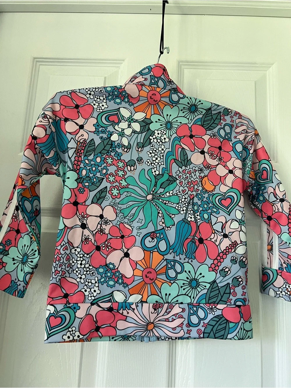 adidas Kids Floral Zip Rashguard - Pink, Teal & Orange 3t